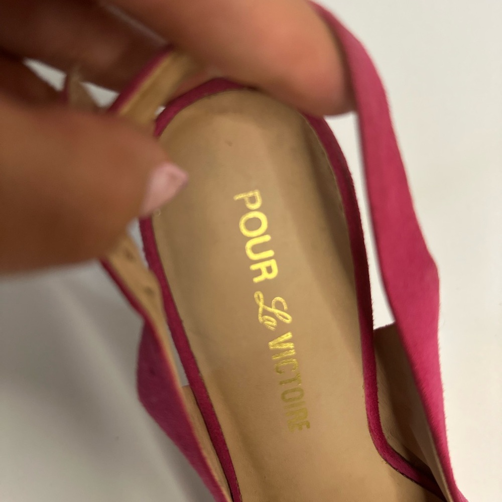 Pour La Victoire Fuchsia Suede Slingback Heels - Picture 14 of 14